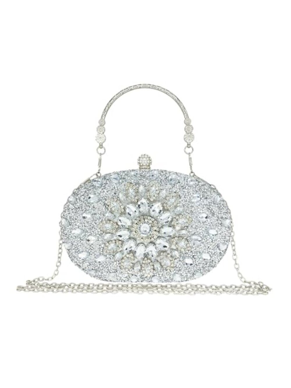 Rhinestone Clutch Purses Women Evening Wedding Formal Round Pearl Clasp Handbag